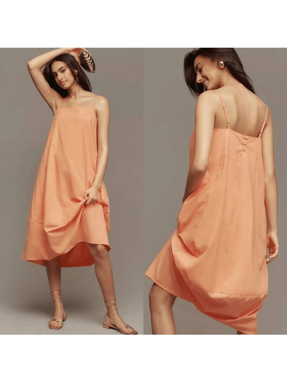 NWT Anthropologie Self Contrast Bare Sleeveless Barrel Midi Dress $158